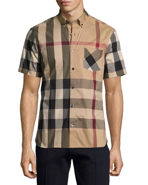 burberry black and light brown checked shirt|Burberry men's button up shirt.